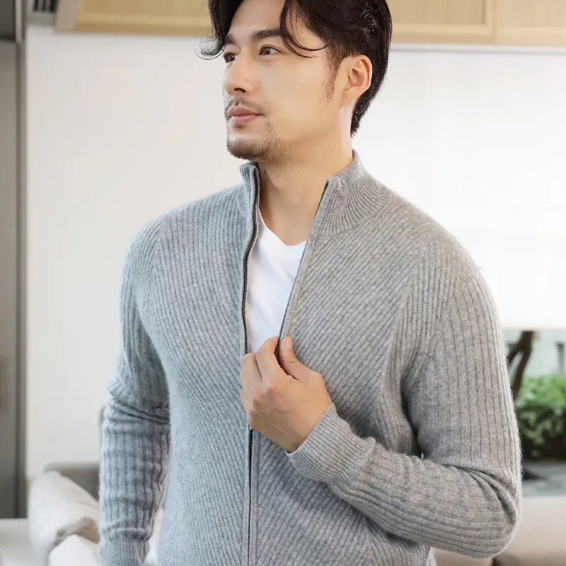 Autumn Winter Men's Wool Zip Cardigan Sweater