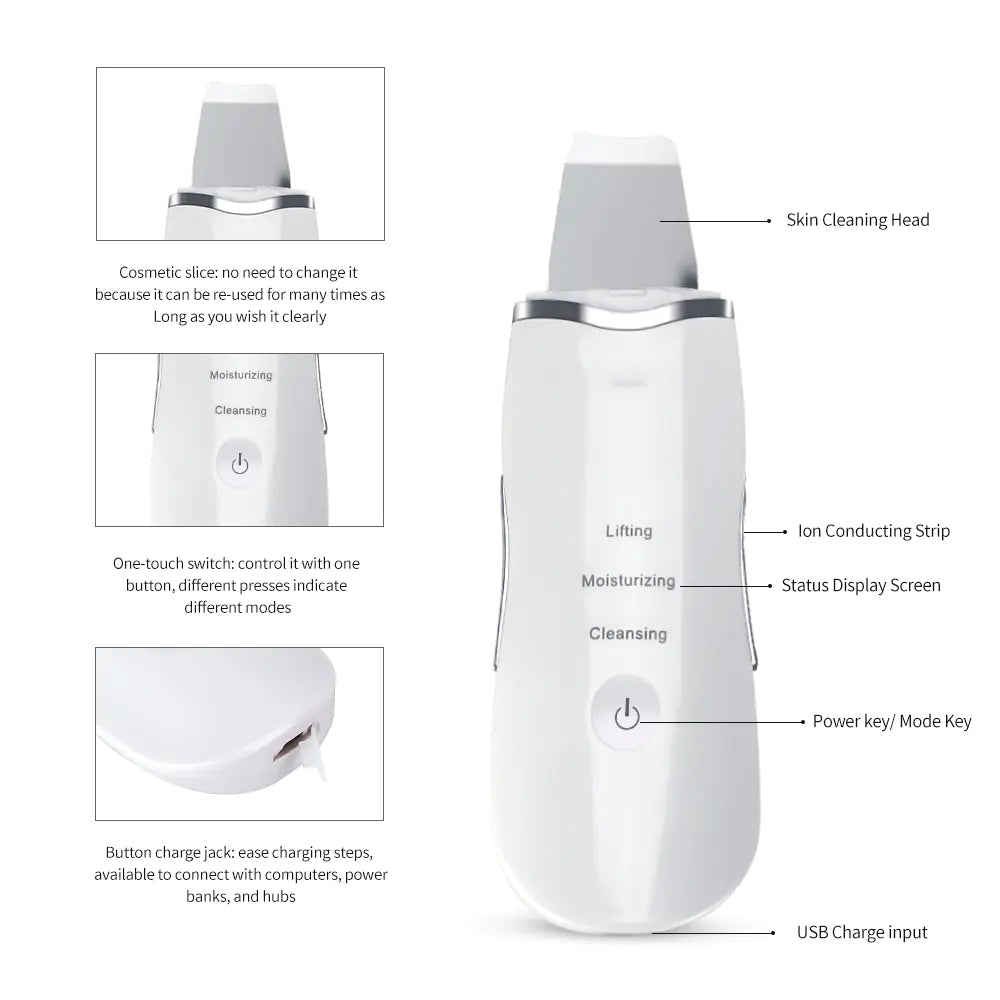 Rechargeable Ultrasonic Skin Scrubber and Blackhead Remover