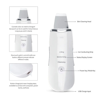 Rechargeable Ultrasonic Skin Scrubber and Blackhead Remover
