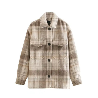 Plaid Wool Coat - Thick Outerwear