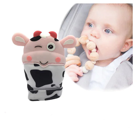 Baby Cow Teething Mittens - Cartoon Silicone Gloves