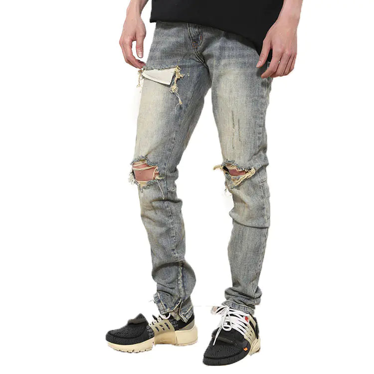 Ripped High-Street Skinny Jeans with Vintage Wash