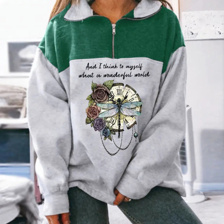Fashion Zip Print Long Sleeve Sweatshirt Top