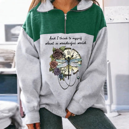 Fashion Zip Print Long Sleeve Sweatshirt Top