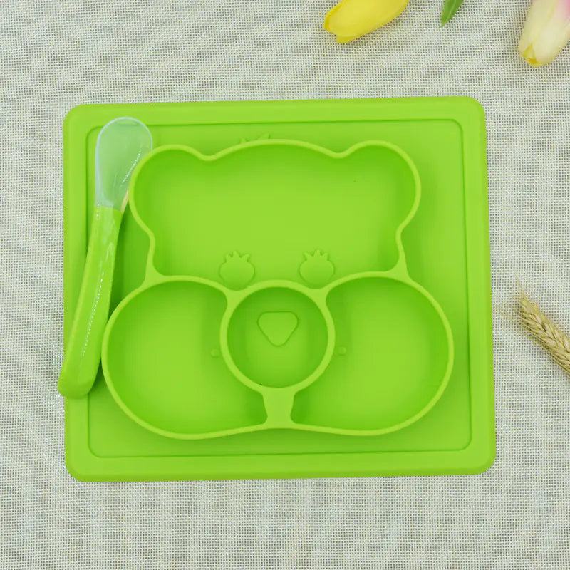 Silicone Kids Dinner Plate with Sucker Cartoon Design