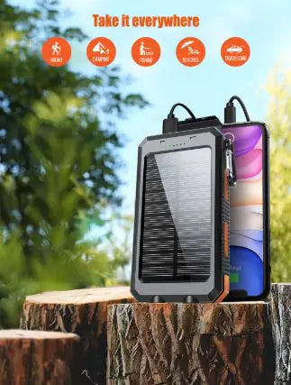 Life Light Solar Power Bank with LED Flashlight - 8000mAh, IP65 Waterproof, Dual USB Output