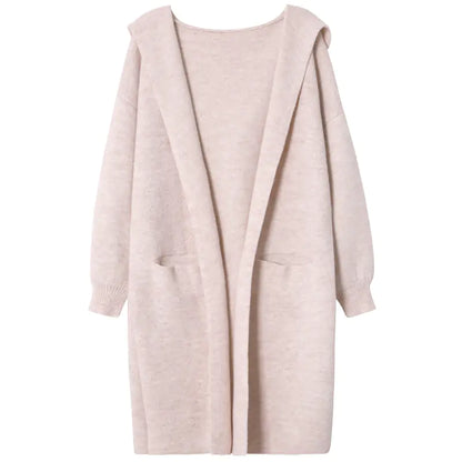 Long Hooded Knit Sweater Coat