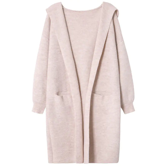 Long Hooded Knit Sweater Coat
