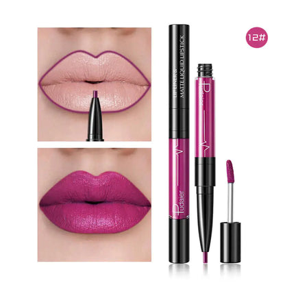 Pudaier 2-in-1 Matte Lip Gloss & Lip Liner - Agate Red