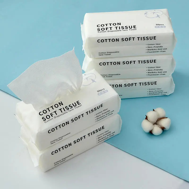 Disposable Cotton Facial Wash Towels - 50 pcs Pack