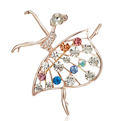 Fashionable Dancing Girl Brooch with Pearl and Rhinestones