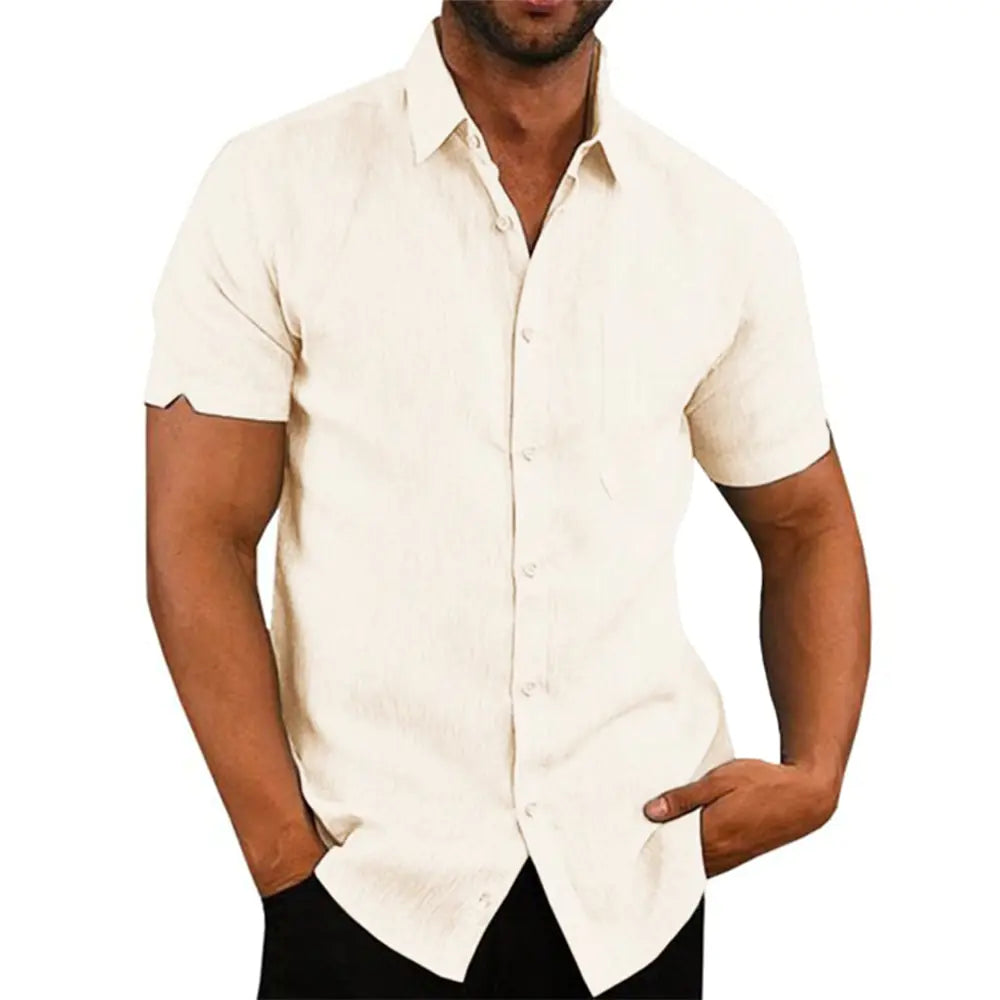 Men's Short Sleeve Polo Collar Button-Up Shirt