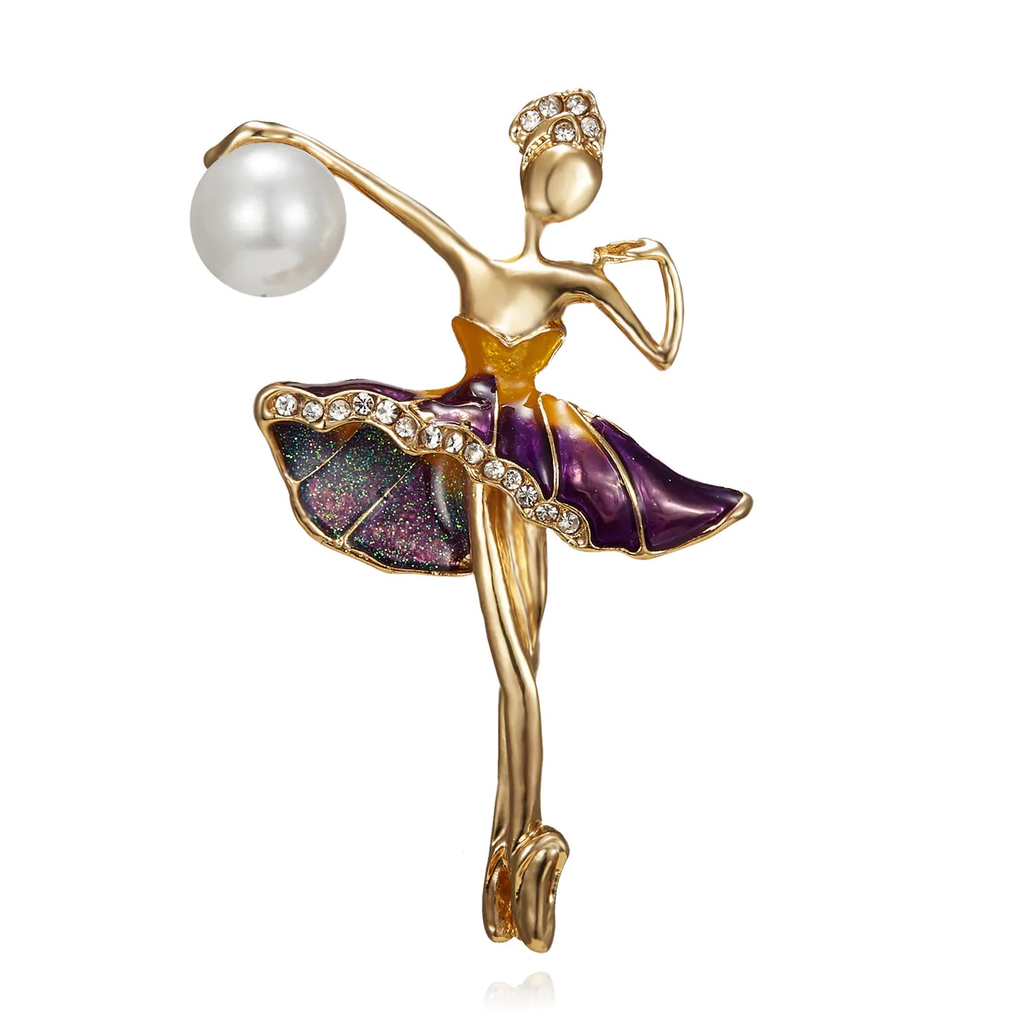 Fashionable Dancing Girl Brooch with Pearl and Rhinestones