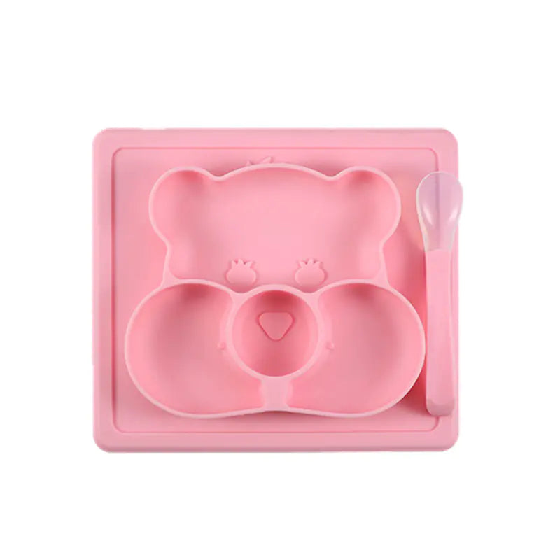 Silicone Kids Dinner Plate with Sucker Cartoon Design