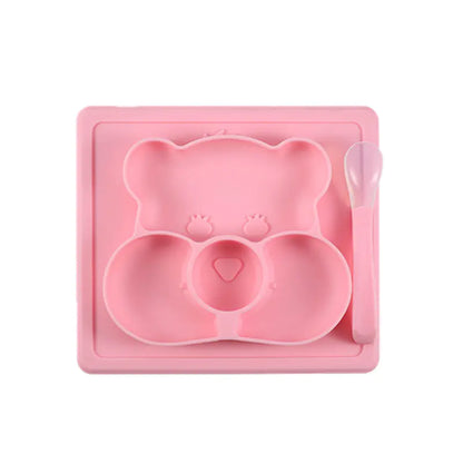 Silicone Kids Dinner Plate with Sucker Cartoon Design