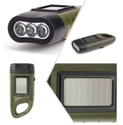 Solar and Hand-Crank Flashlight for Camping and Emergencies