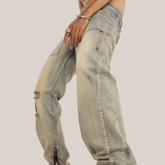 Men's Vintage Wash Yellow Mud Pull-Up Pants