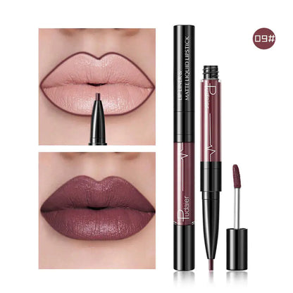 Pudaier 2-in-1 Matte Lip Gloss & Lip Liner - Agate Red