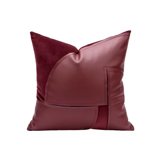 Front view of a plush red rosewood designer cushion showing rich velvet sheen.