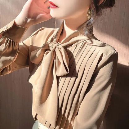 2024 Spring New Women's French Bow White Shirt