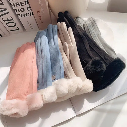 Women's Fuzzy Winter Gloves with Letter Patches