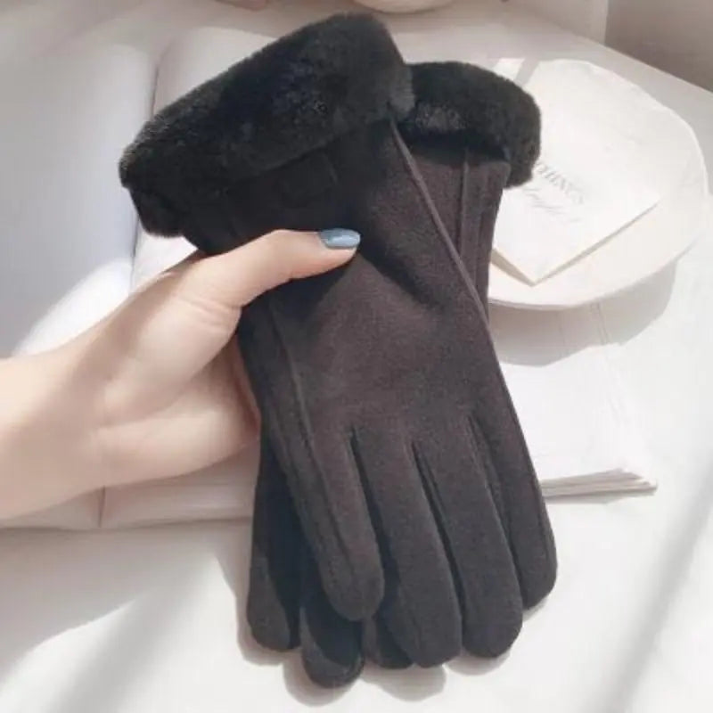 Women's Fuzzy Winter Gloves with Letter Patches