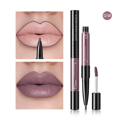 Pudaier 2-in-1 Matte Lip Gloss & Lip Liner - Agate Red