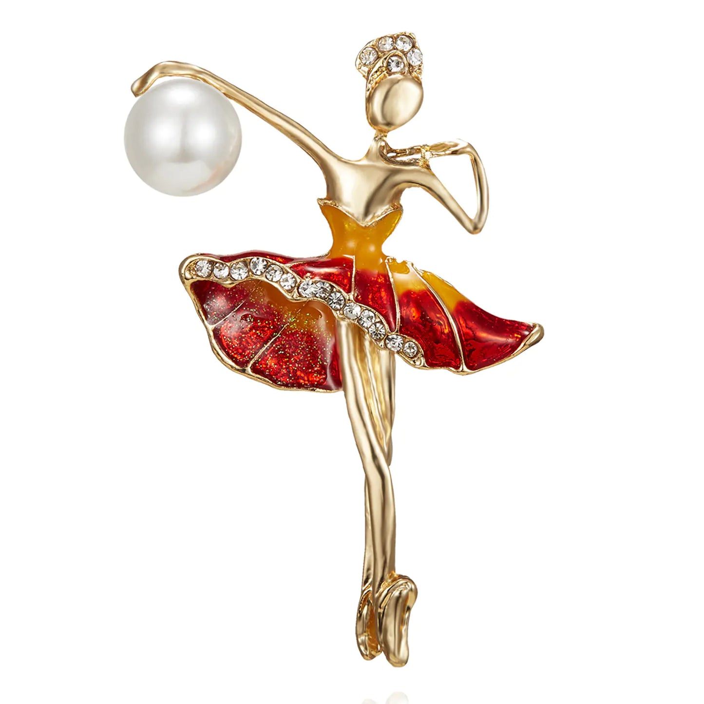 Fashionable Dancing Girl Brooch with Pearl and Rhinestones