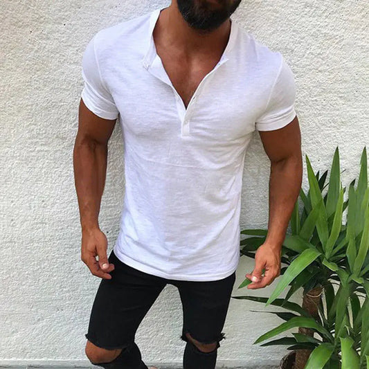 Button-Up Solid Color T-Shirt