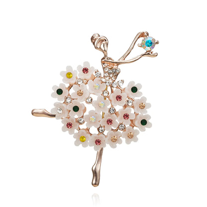Fashionable Dancing Girl Brooch with Pearl and Rhinestones