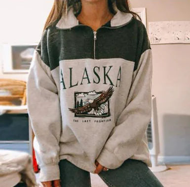 Women's Long Sleeve Zip Print Sweatshirt