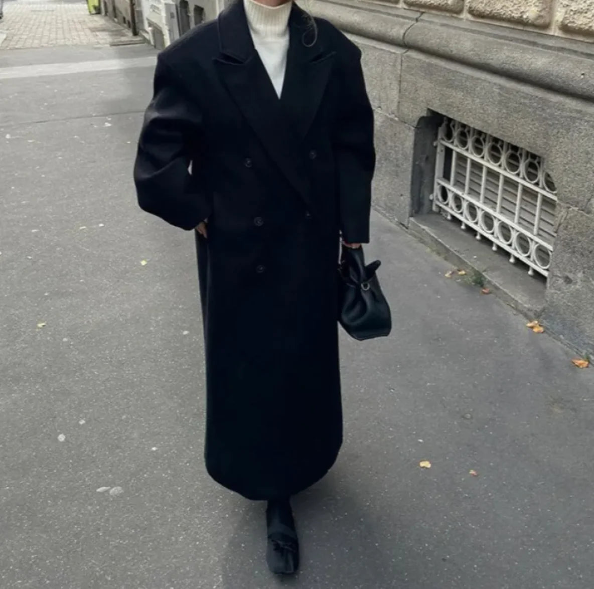 Wool Blend Suit Collar Long Coat