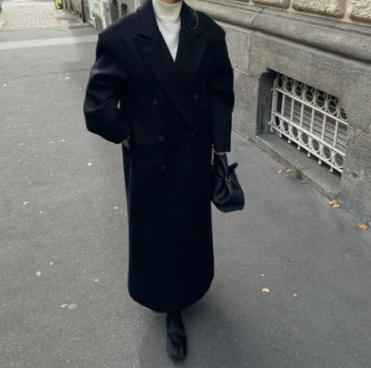 Wool Blend Suit Collar Long Coat