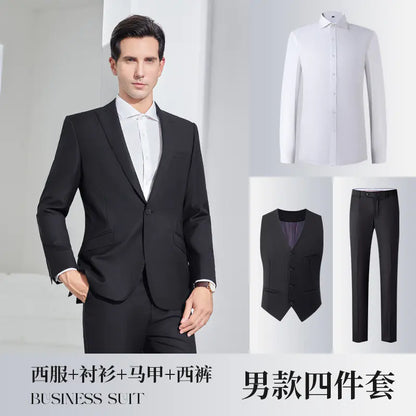 Men's Stylish Business Wool Suit Set - Solid Color Attire