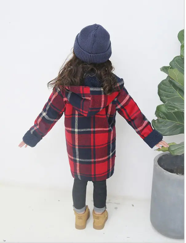 Winter New Girls' Plaid Lamb Wool Coat for Kids