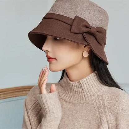 Elegant Women's Winter Bucket Hat with Bow Detail