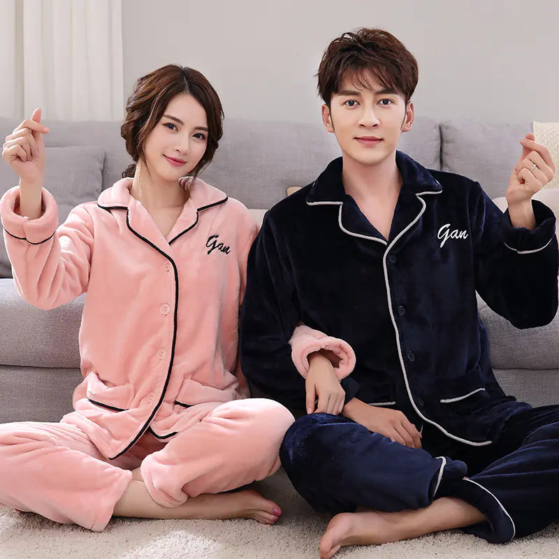 Thick Fleece Couples Pajamas Set for Men and Women