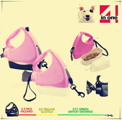 4-in-1 Retractable Pet Leash with Water Bottle and Bowl