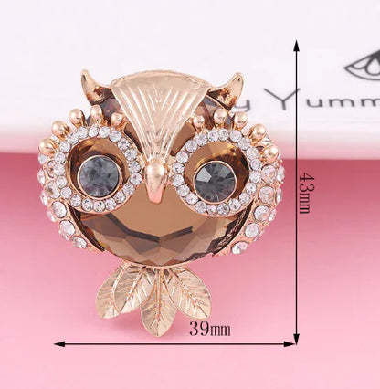 Fashionable Leaf Brooch with Rhinestones and Owl Design