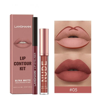 Matte Lip Gloss Set with No-Stain Lip Liner