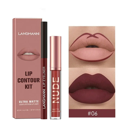Matte Lip Gloss Set with No-Stain Lip Liner