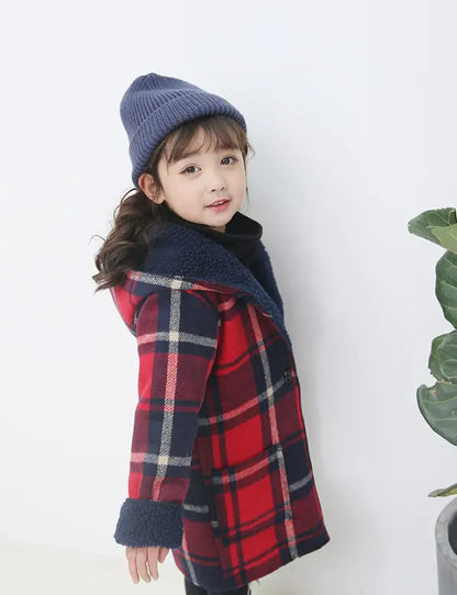 Winter New Girls' Plaid Lamb Wool Coat for Kids