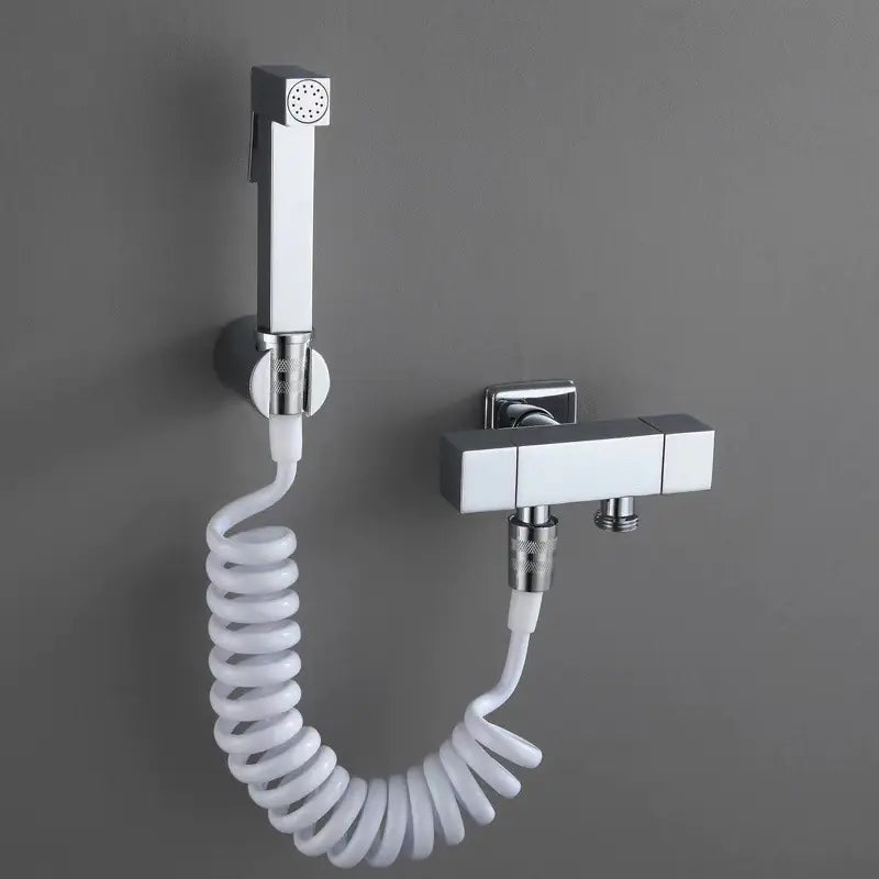 Square Black Brass Bidet Sprayer Set with Angle Valve