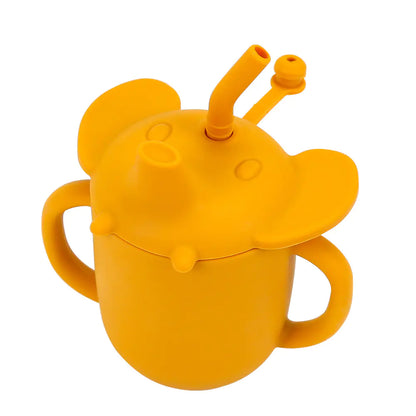 Silicone Infant Straw Water Cup with Handle (Double Mouth)