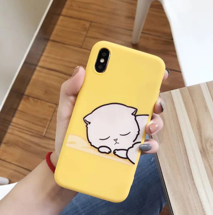 Cat Phone Case, Yellow Apple Phone Cover