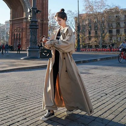 Fashion Long Waist Wrapped Trench Coat