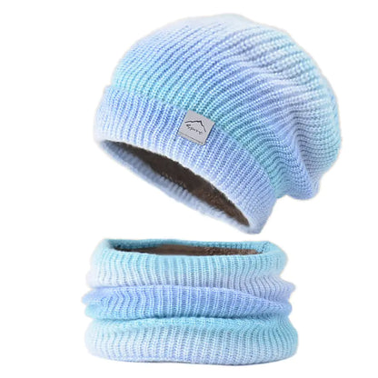 Warm Gradient Wool Winter Hat with Ear Protection Set