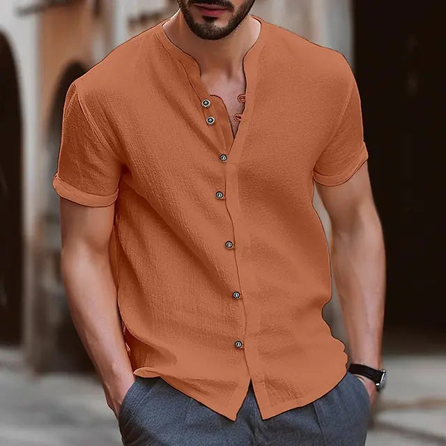 Men's Casual Retro Button-Up Short-Sleeve Shirt