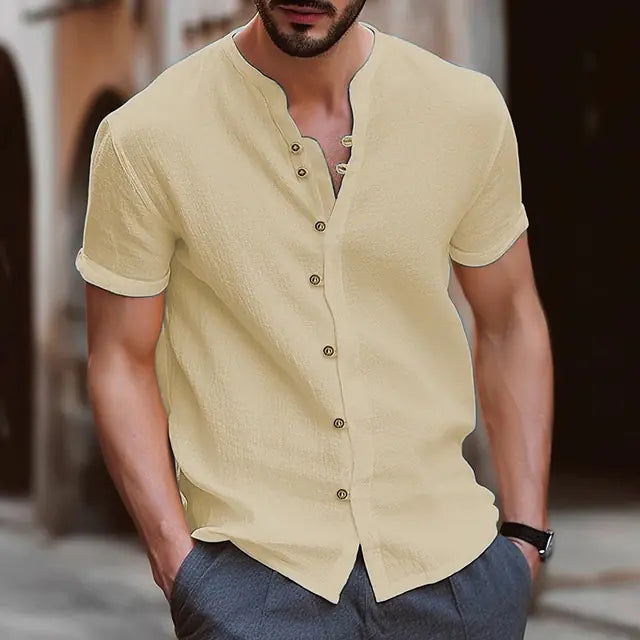 Men's Casual Retro Button-Up Short-Sleeve Shirt