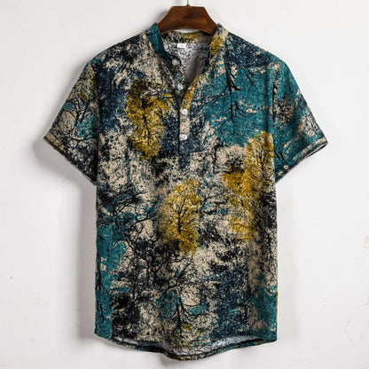 Men's Floral Short Sleeve Button-Up Shirt
